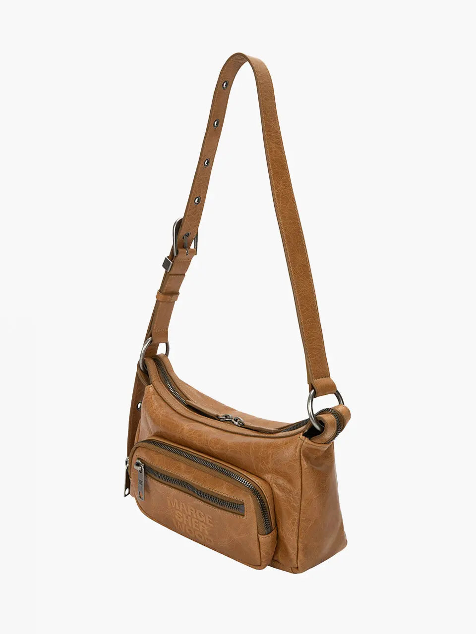 Marge Sherwood Outpocket Hobo Mini in soft camel pull-up crinkle, view 7