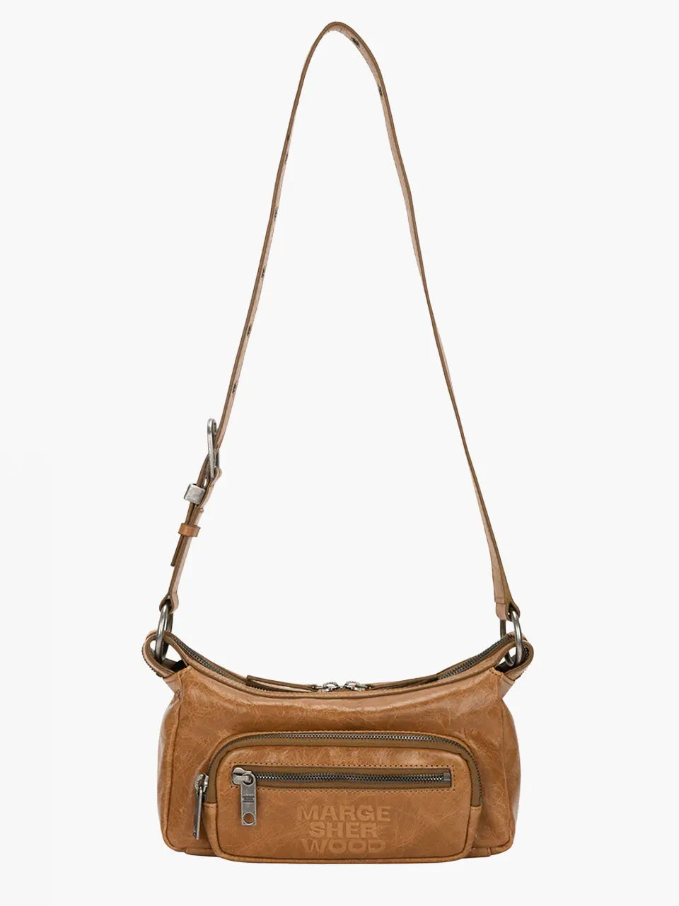 Marge Sherwood Outpocket Hobo Mini in soft camel pull-up crinkle, view 8