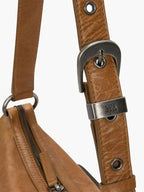 Marge Sherwood Outpocket Hobo Mini in soft camel pull-up crinkle, view 9