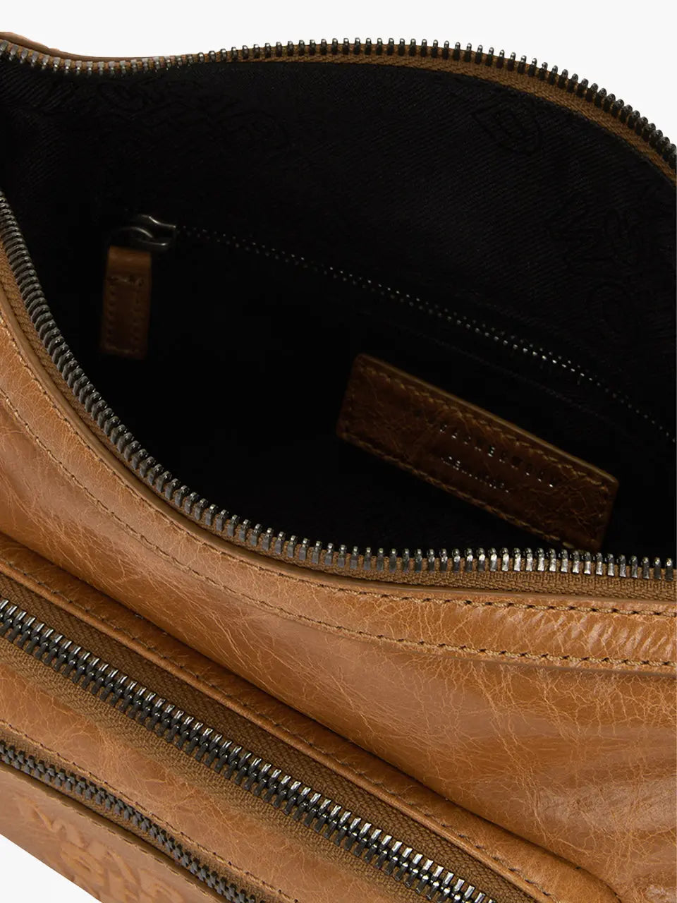 Marge Sherwood Outpocket Hobo Mini in soft camel pull-up crinkle, view 10