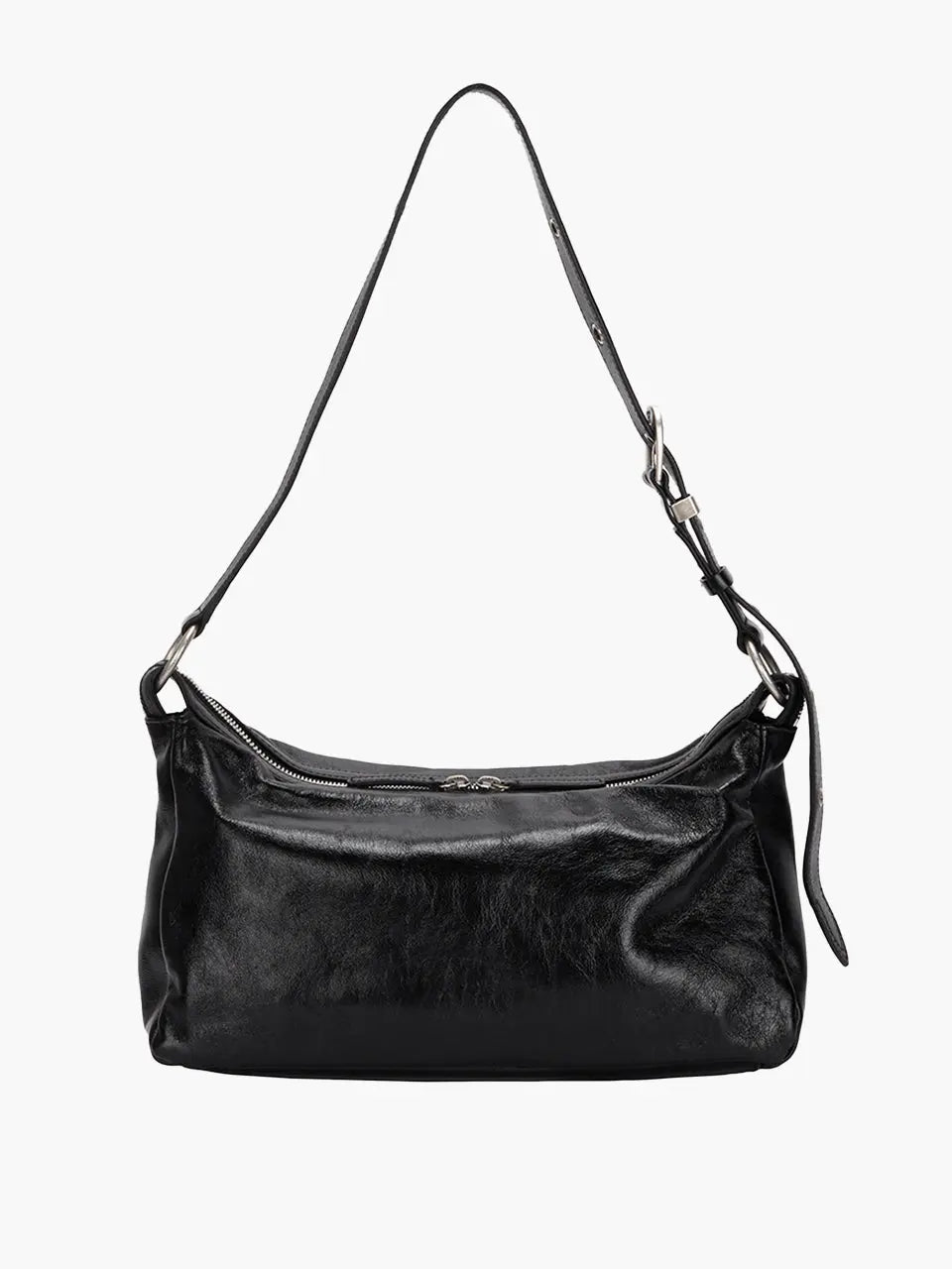 MARGESHERWOOD Outpocket Hobo Shoulder Bag Black Glossy Plain detail