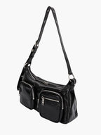 MARGESHERWOOD Outpocket Hobo Shoulder Bag Black Glossy Plain strap