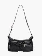 MARGESHERWOOD Outpocket Hobo Shoulder Bag Black Glossy Plain interior