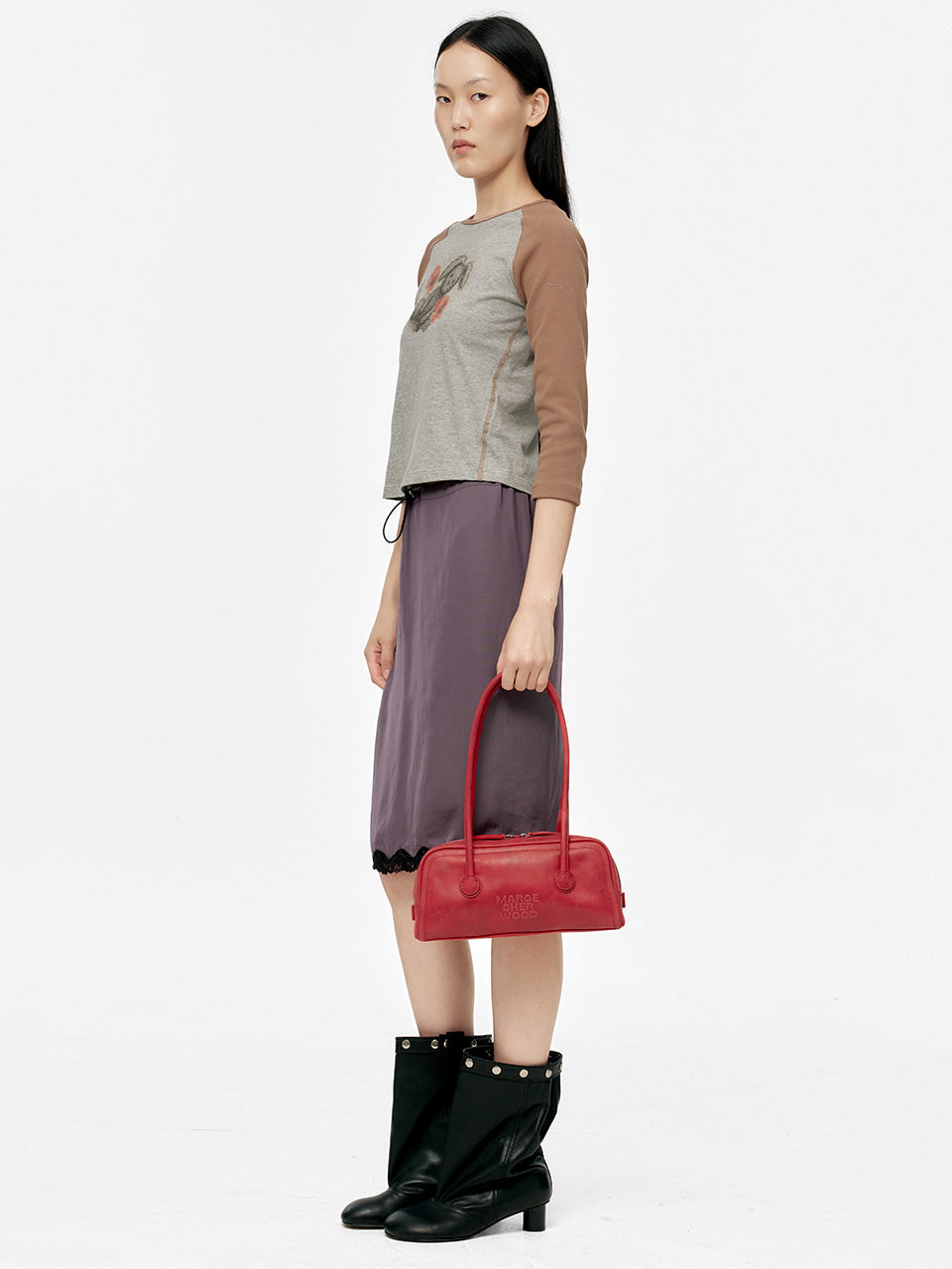 MARGESHERWOOD Soft Boston Ew Baguette Bag - Apple Red Leather