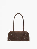 MARGESHERWOOD Soft Boston Ew Baguette Bag - Choco Brown Studded Suede