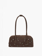 MARGESHERWOOD Soft Boston Ew Baguette Bag - Choco Brown Studded Suede