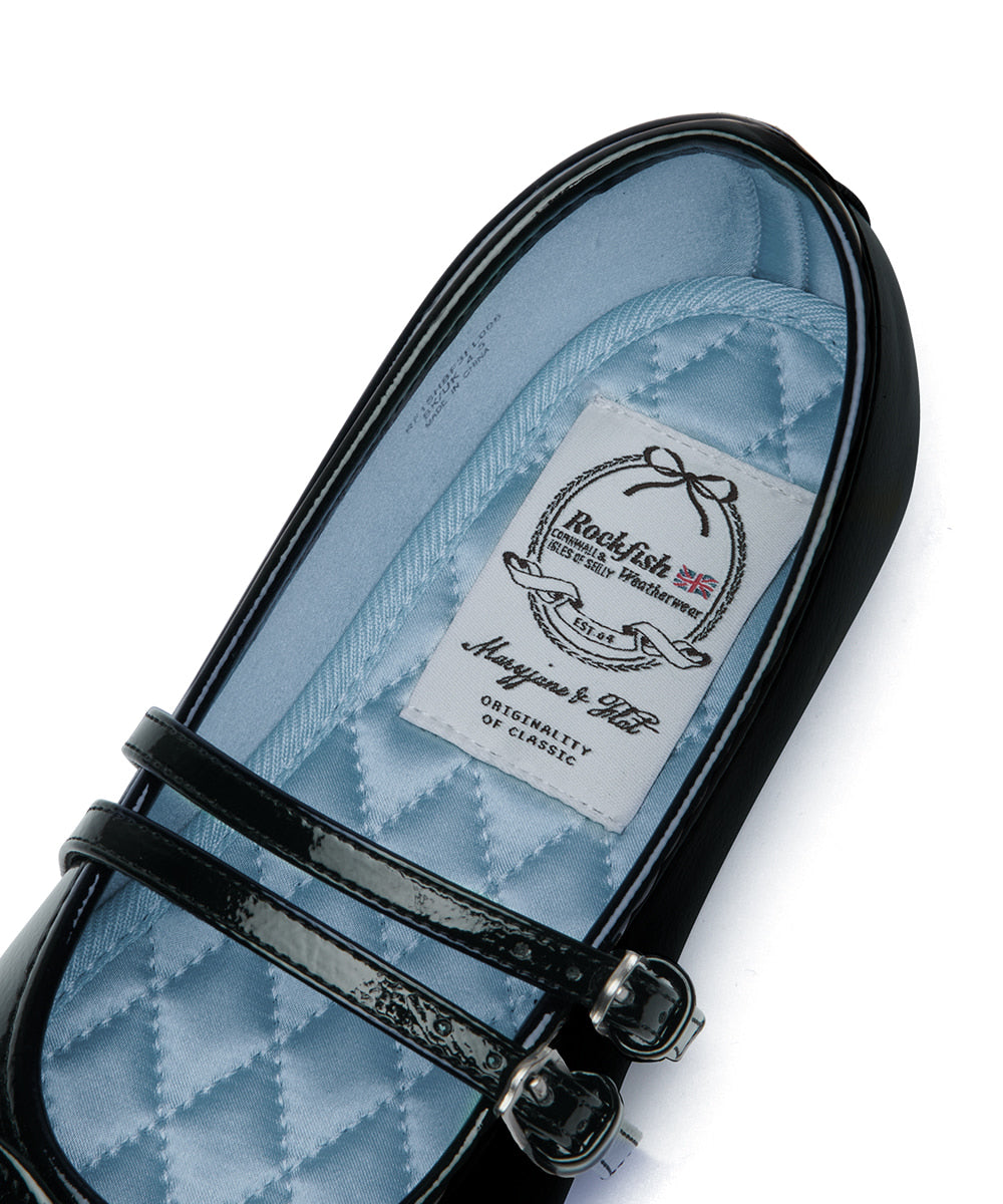 Rockfish Weatherwear Square Toe Two Strap Maryjanes Black quilted insole detail