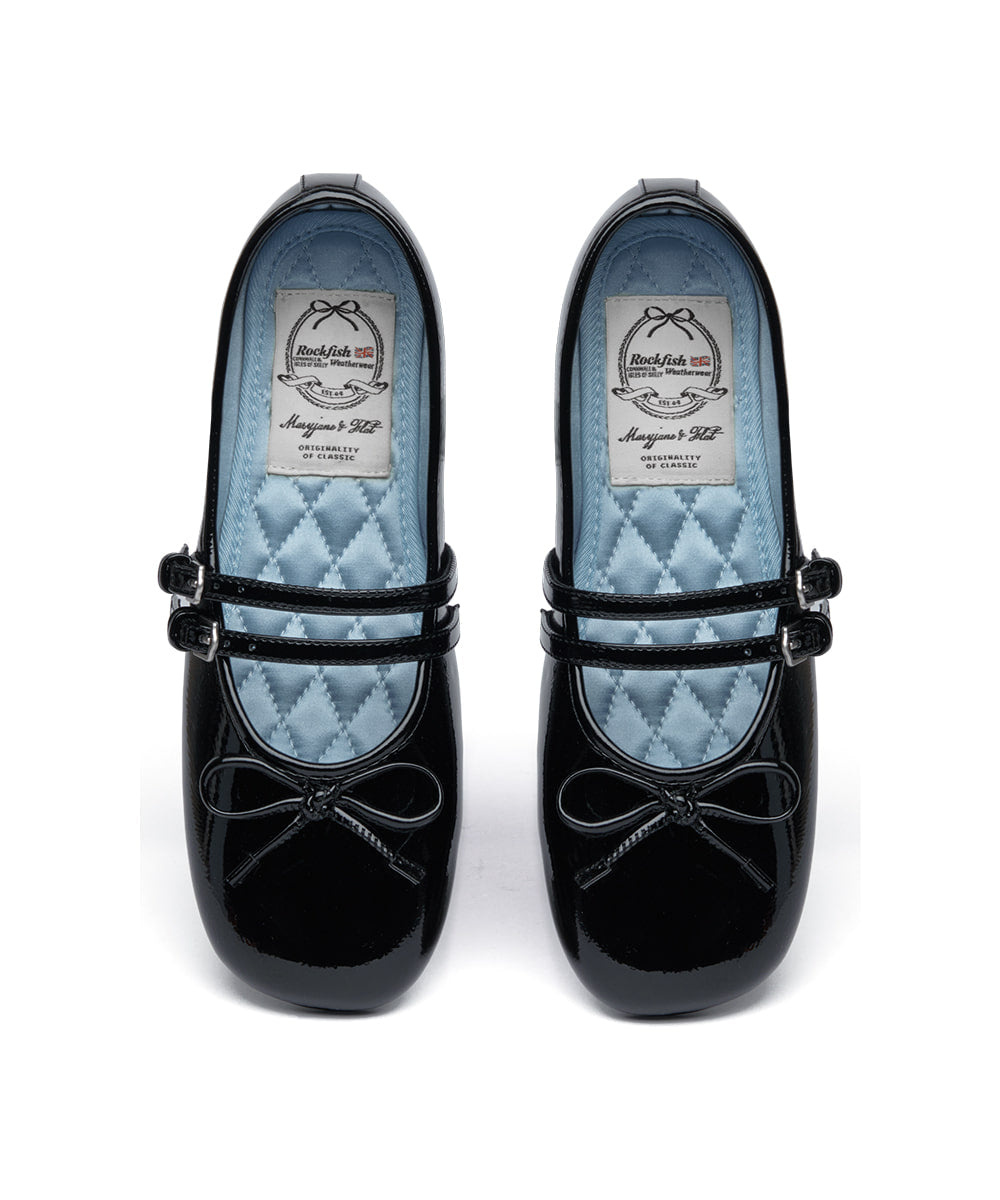 Rockfish Weatherwear Square Toe Two Strap Maryjanes Black top view pair