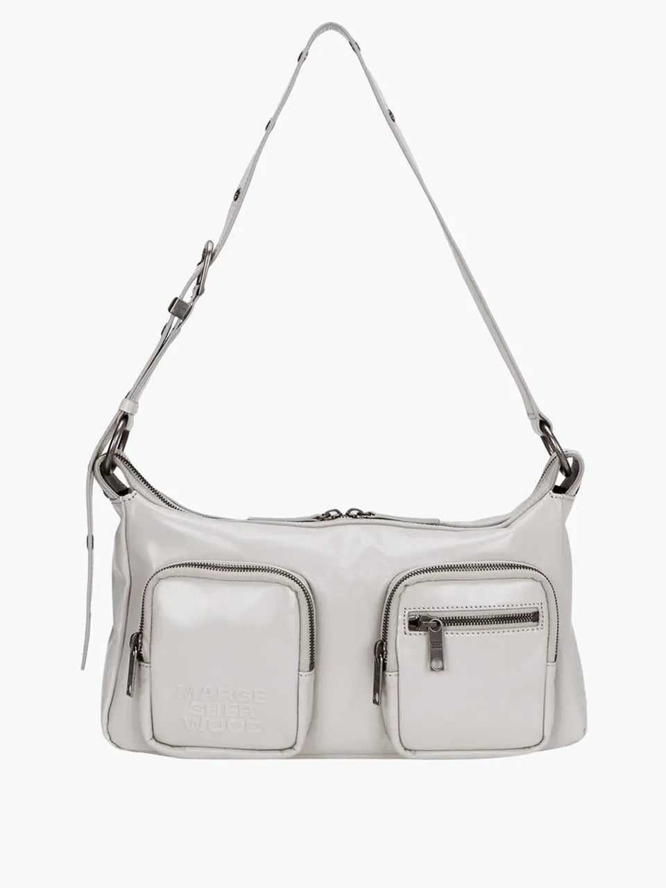 MARGESHERWOOD Outpocket Hobo Shoulder Bag Light Grey Glossy Plain front