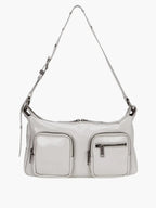 MARGESHERWOOD Outpocket Hobo Shoulder Bag Light Grey Glossy Plain front