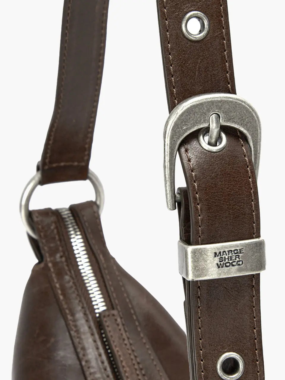 Marge Sherwood Outpocket Hobo Mini in washed brown pull-up, view 6