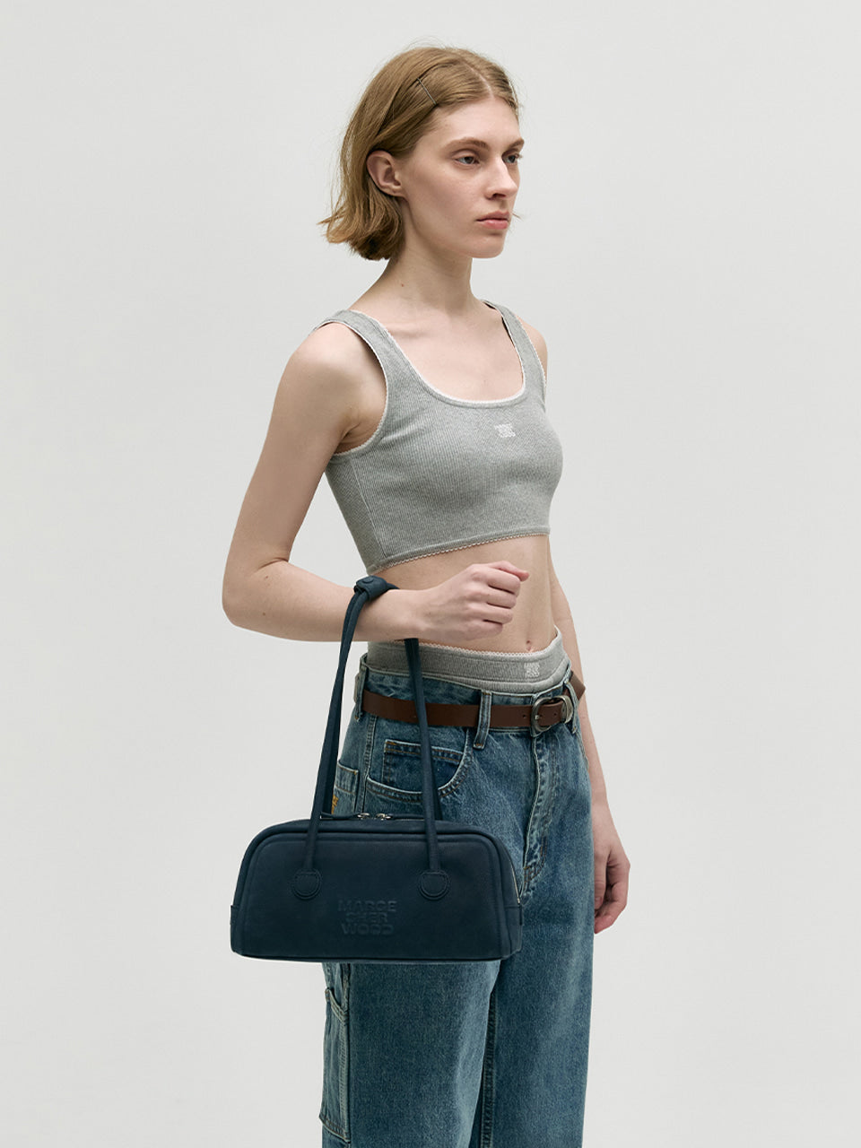 MARGESHERWOOD Soft Boston Ew Baguette Bag - Indigo Nubuck