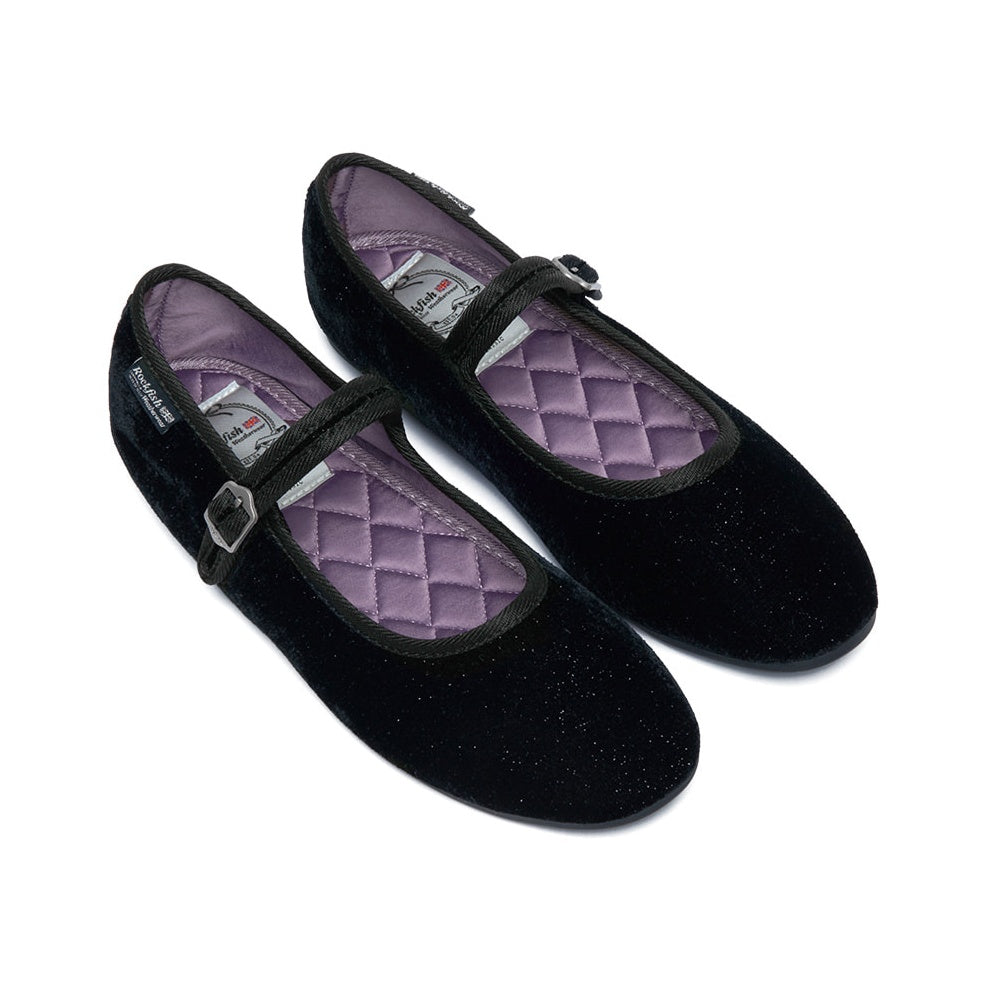Rockfish Weatherwear Bella Quilted Maryjanes Glitter Black front view