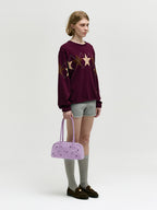 MARGESHERWOOD Soft Boston Ew Baguette Bag - Lavender Pink Studded Suede