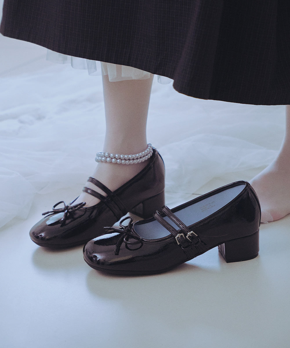 Rockfish Weatherwear Square Toe Two Strap Maryjanes 4cm Black view 2