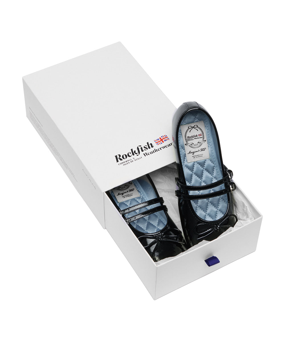 Rockfish Weatherwear Square Toe Two Strap Maryjanes Black in shoe box