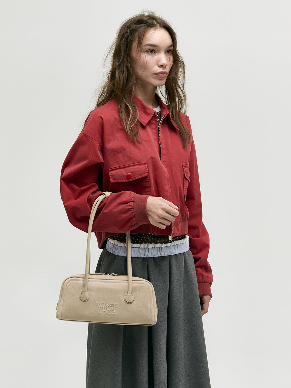 MARGESHERWOOD Soft Boston Ew Baguette Bag - Nude Nubuck