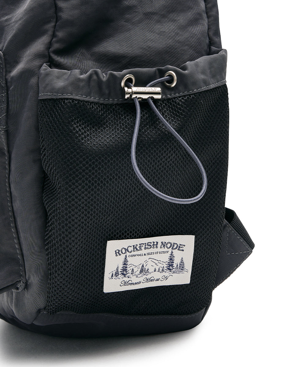Rockfish Weatherwear Nylon Backpack Charcoal mesh side pocket and drawstring