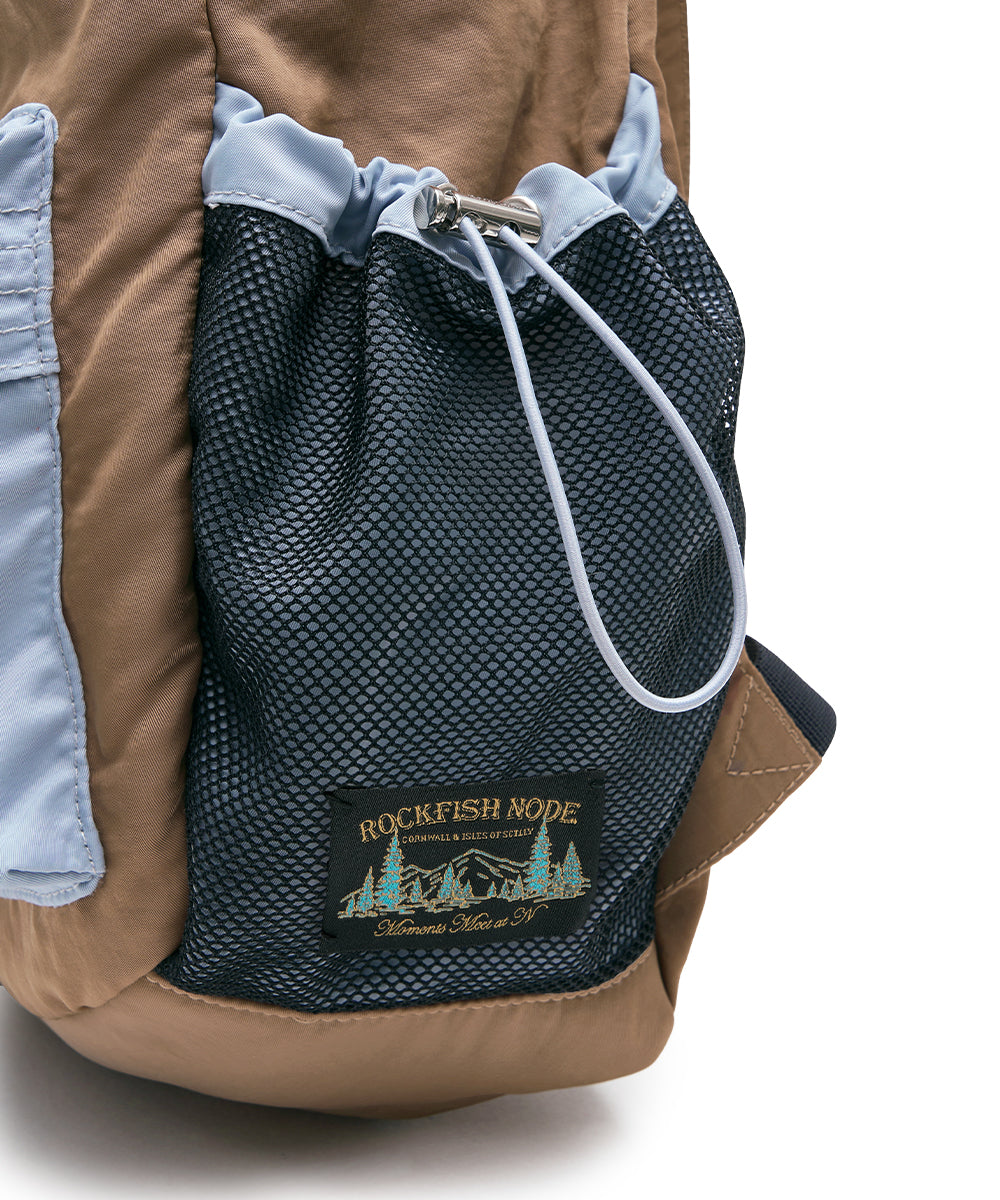 Rockfish Weatherwear Nylon Backpack Camel mesh side pocket and drawstring