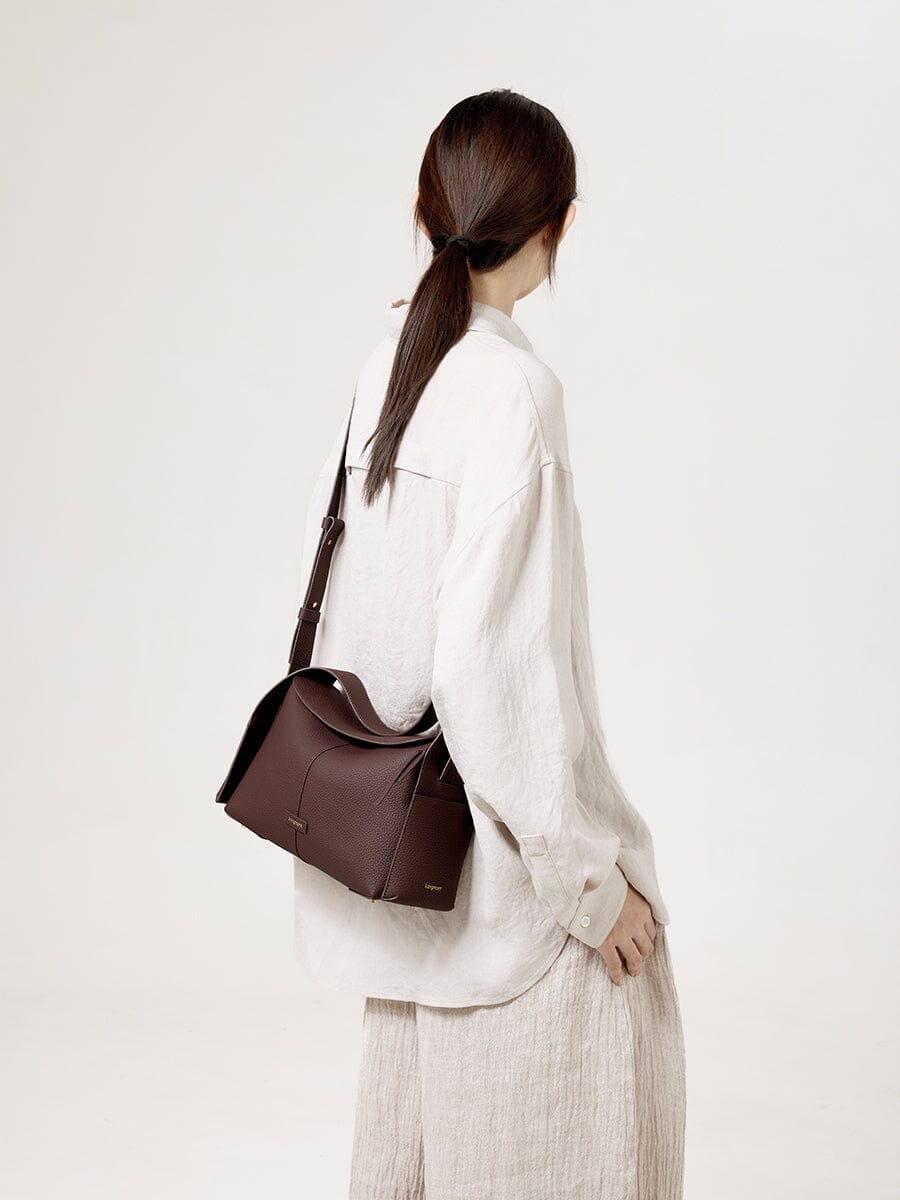 Songmont Drippy Roof Bag Burgundy - worn crossbody, seen from behind