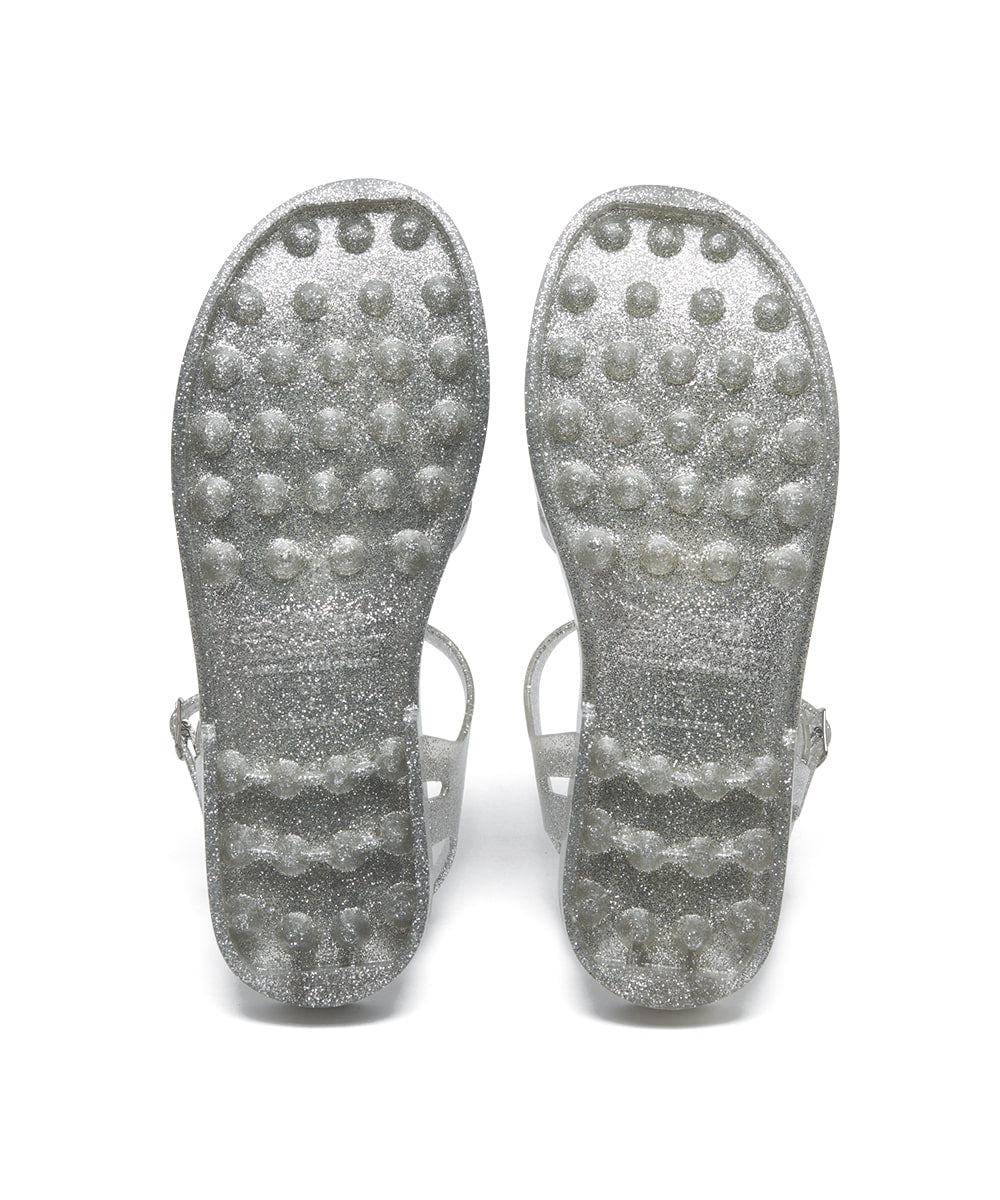 Rockfish Weatherwear GLAIR STRAPPY SANDALS(GLITTER) Glitter Silver styled on foot