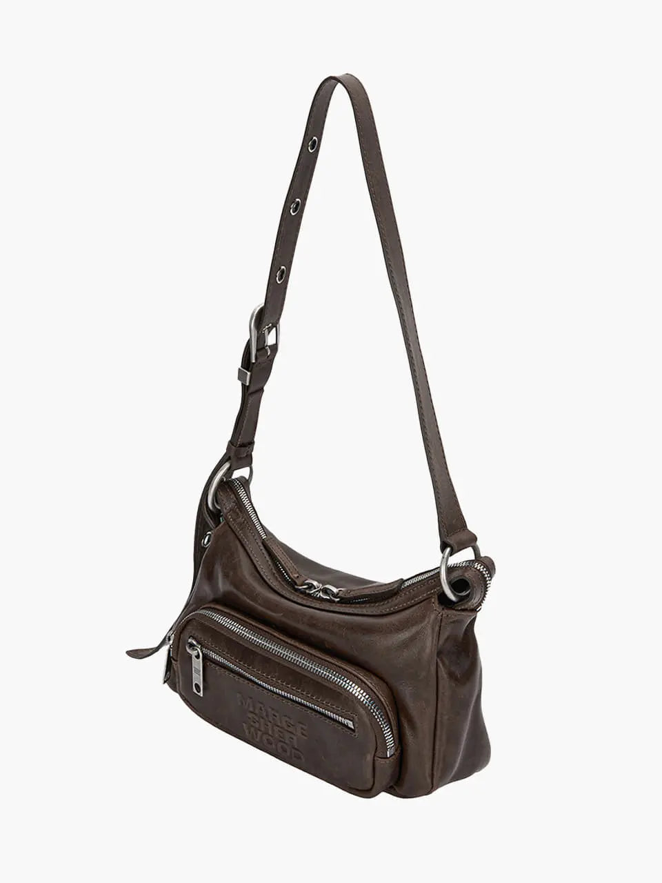 Marge Sherwood Outpocket Hobo Mini in washed brown pull-up, view 3