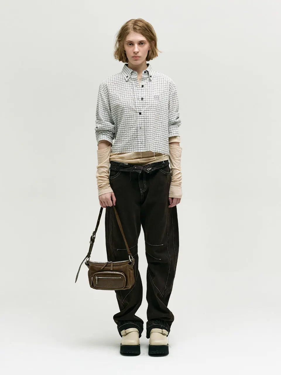 Marge Sherwood Outpocket Hobo Mini in washed brown pull-up, view 8