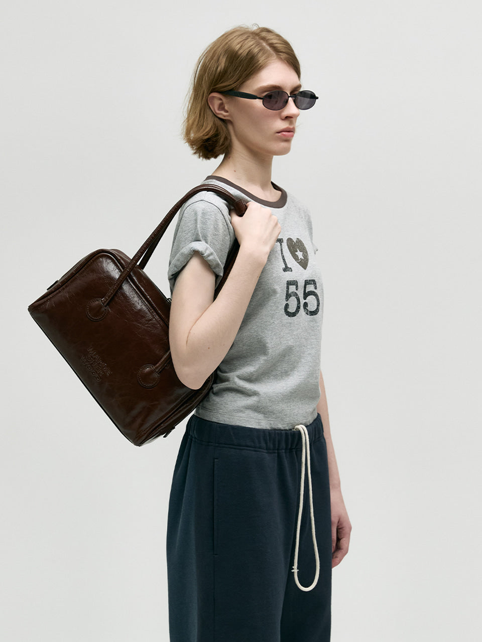 MARGESHERWOOD Soft Boston Bag - Mocha Crinkle