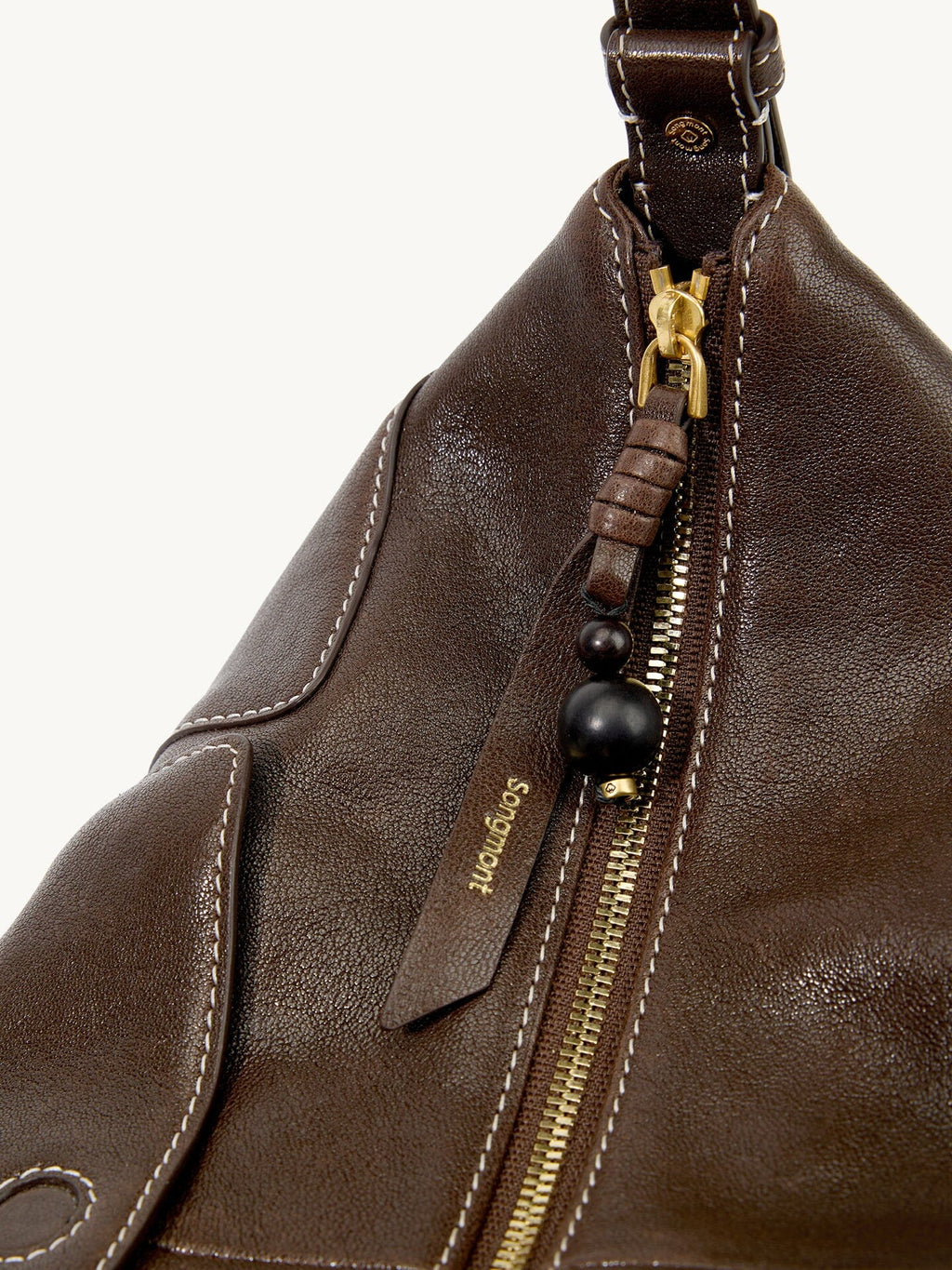Songmont H Yore Bag Drab - gold zip with leather pull and black bead