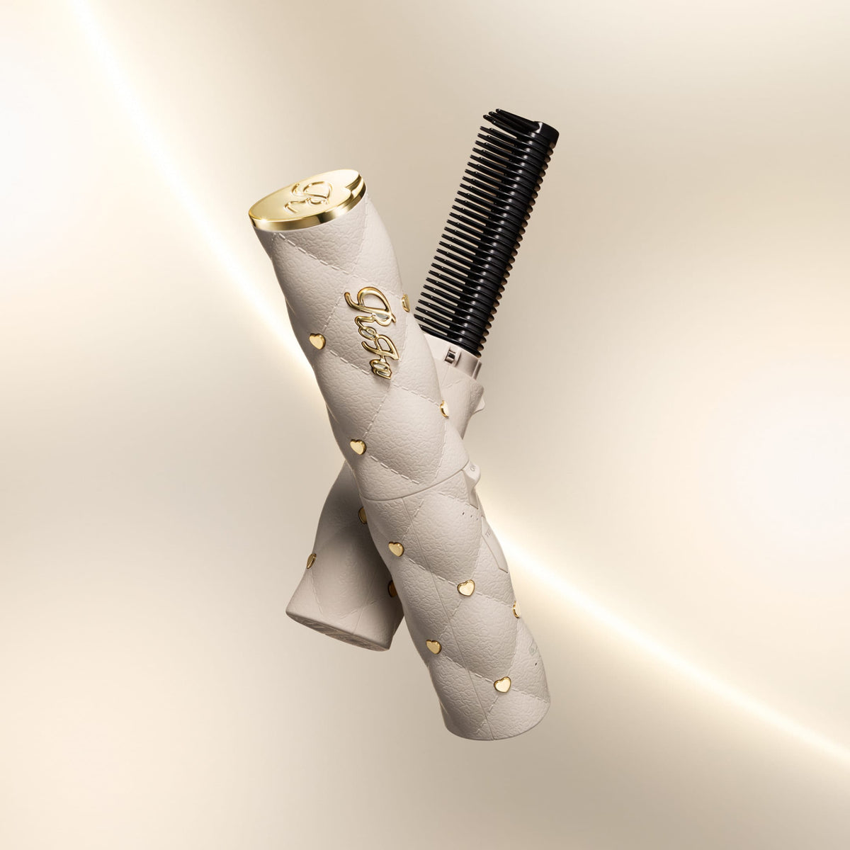 ReFa HEART COMB IRON Gold with cap and comb styled shot