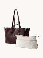 Songmont Large Yore Tote Bag Raisin - with the ivory zip inner pouch