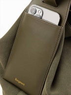 Songmont Large Drippy Tote Bag Olive - phone pocket on the strap, close up
