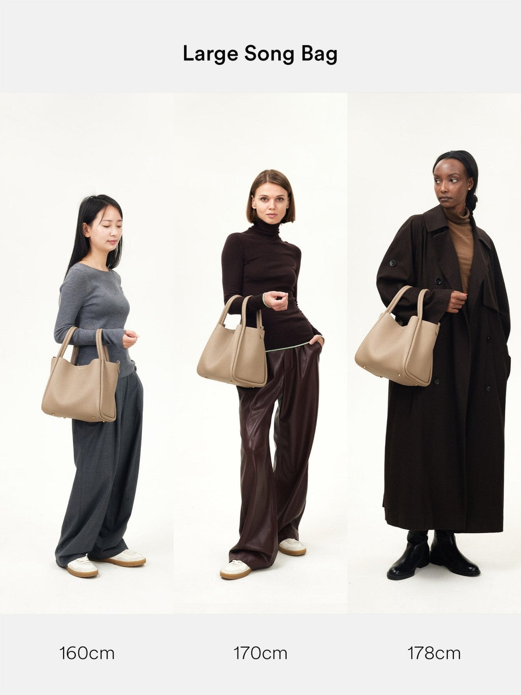 Songmont Large Song Bag - height comparison on three models