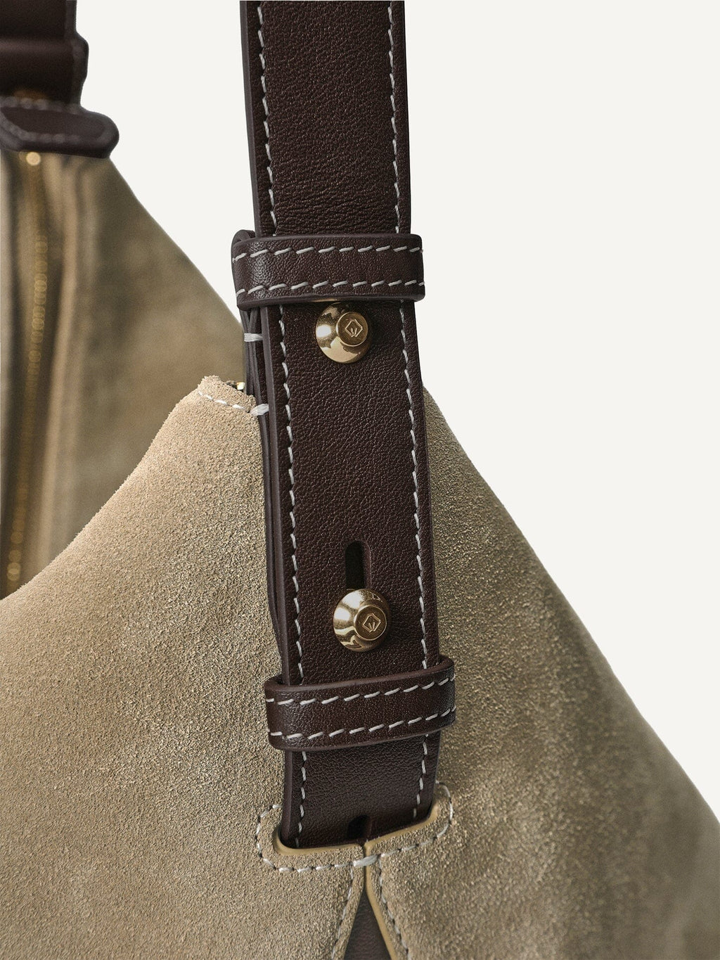Songmont Large Yore Hobo Bag Dune Suede - brown leather strap with gold studs