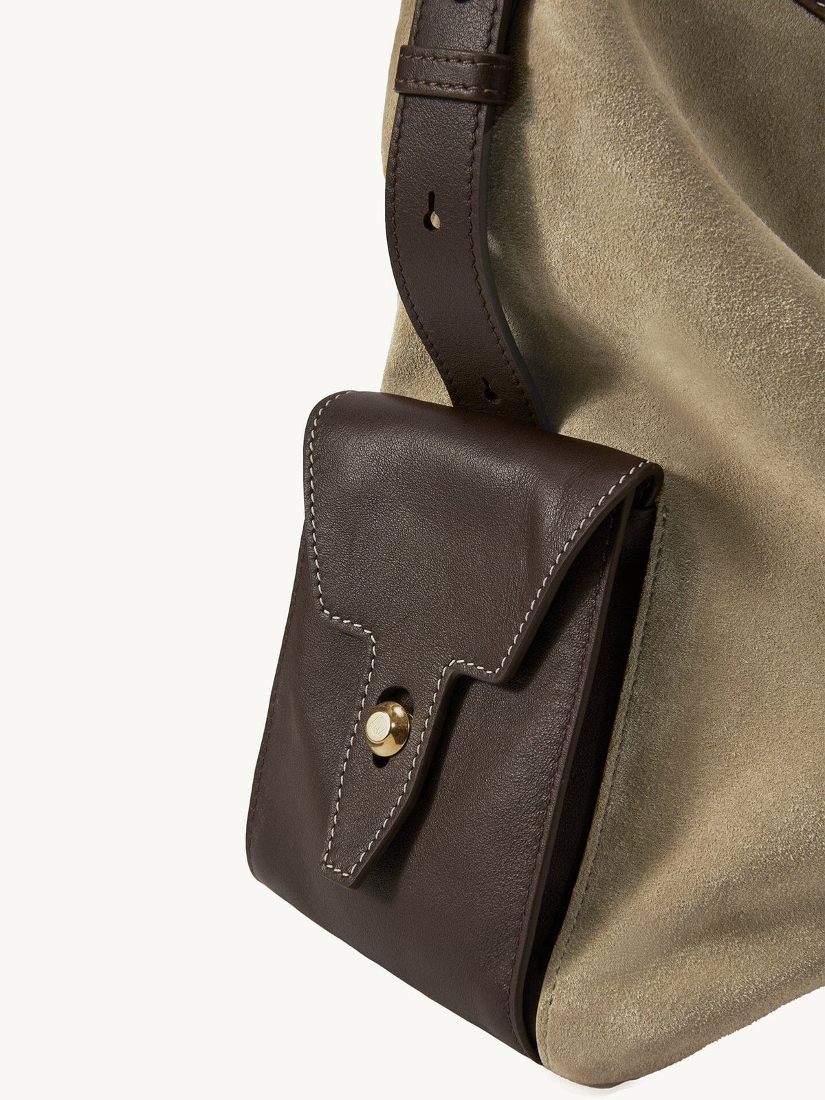 Songmont Large Yore Hobo Bag Dune Suede - dark brown leather flap side pocket