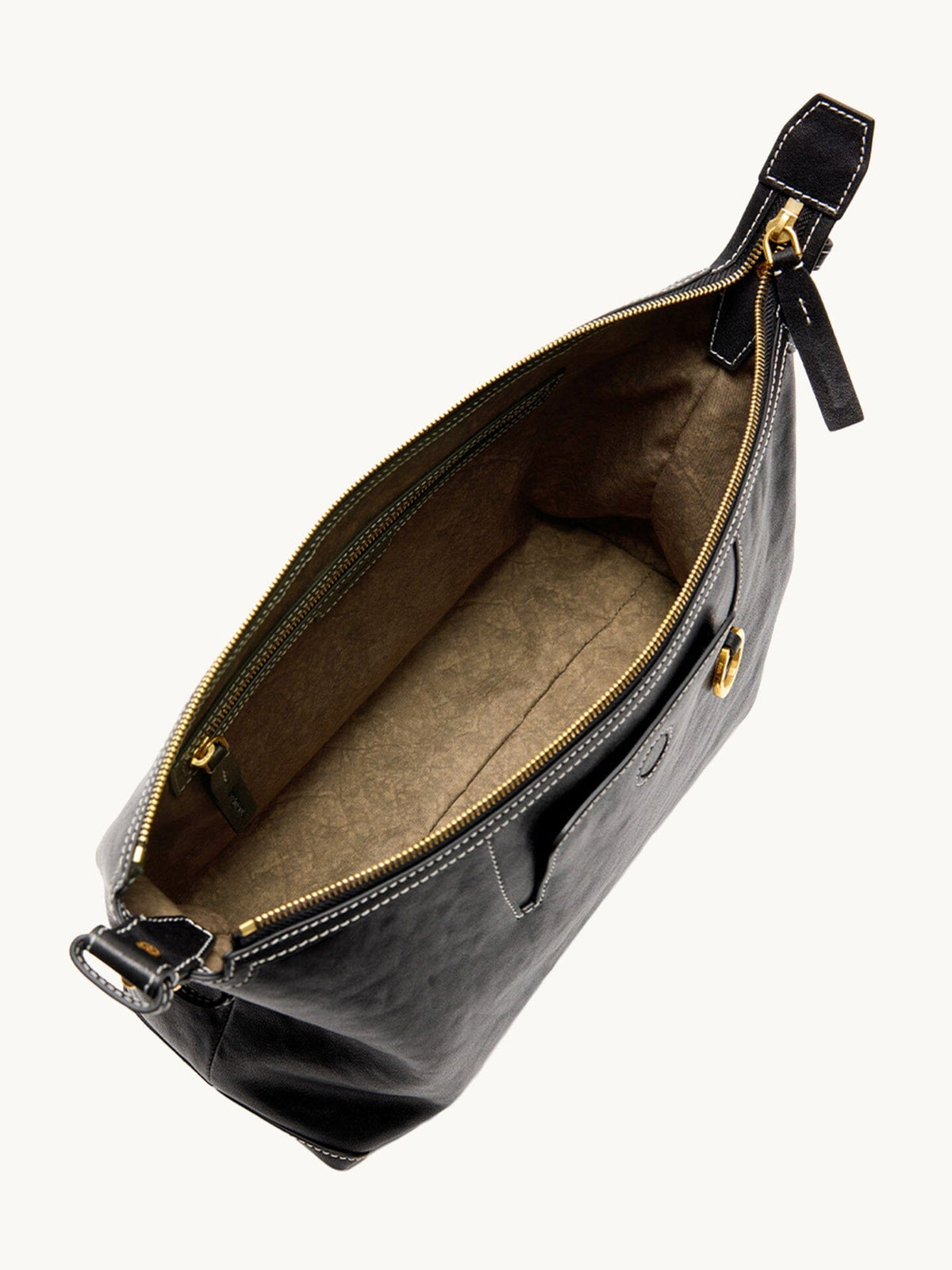 Songmont Large Yore Hobo Bag Onyx - open top showing zip and fabric lining