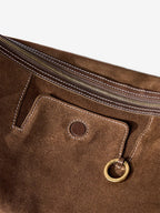 Songmont Large Yore Hobo Bag Sandal Suede - front pocket with ring close-up