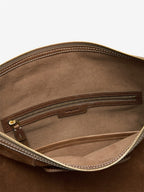 Songmont Large Yore Hobo Bag Sandal Suede - open top showing zip pocket and lining