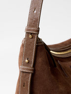 Songmont Large Yore Hobo Bag Sandal Suede - adjustable strap and stitching close-up
