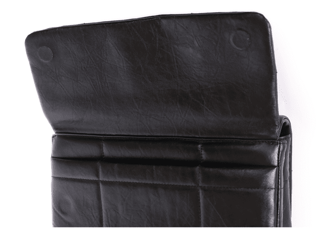 Songmont Medium Chocolate Bag Onyx - front flap lifted over quilted panels