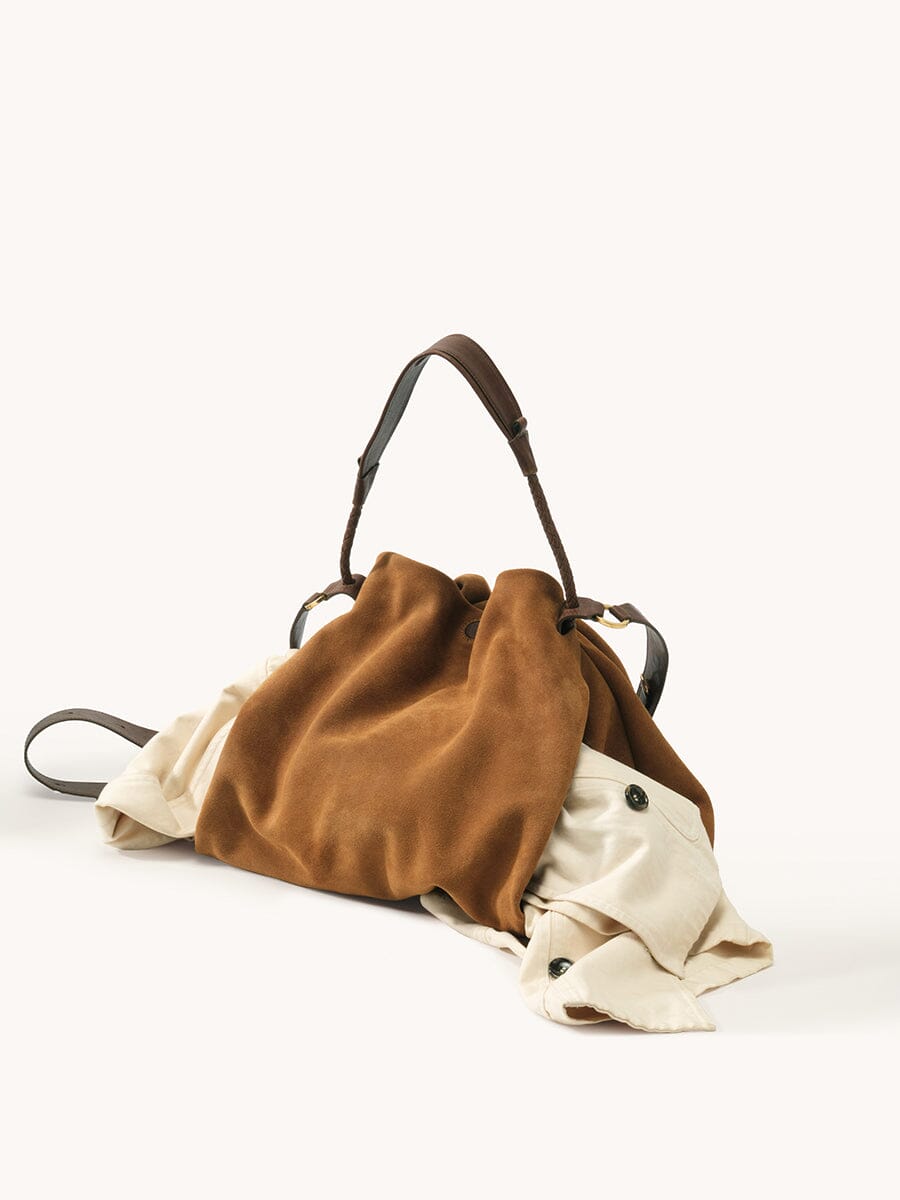 Songmont Medium Gather Bag - Ochre Suede spacious interior shot