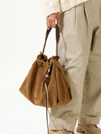 Songmont Medium Gather Bag - Ochre Suede with braided straps and leather charm