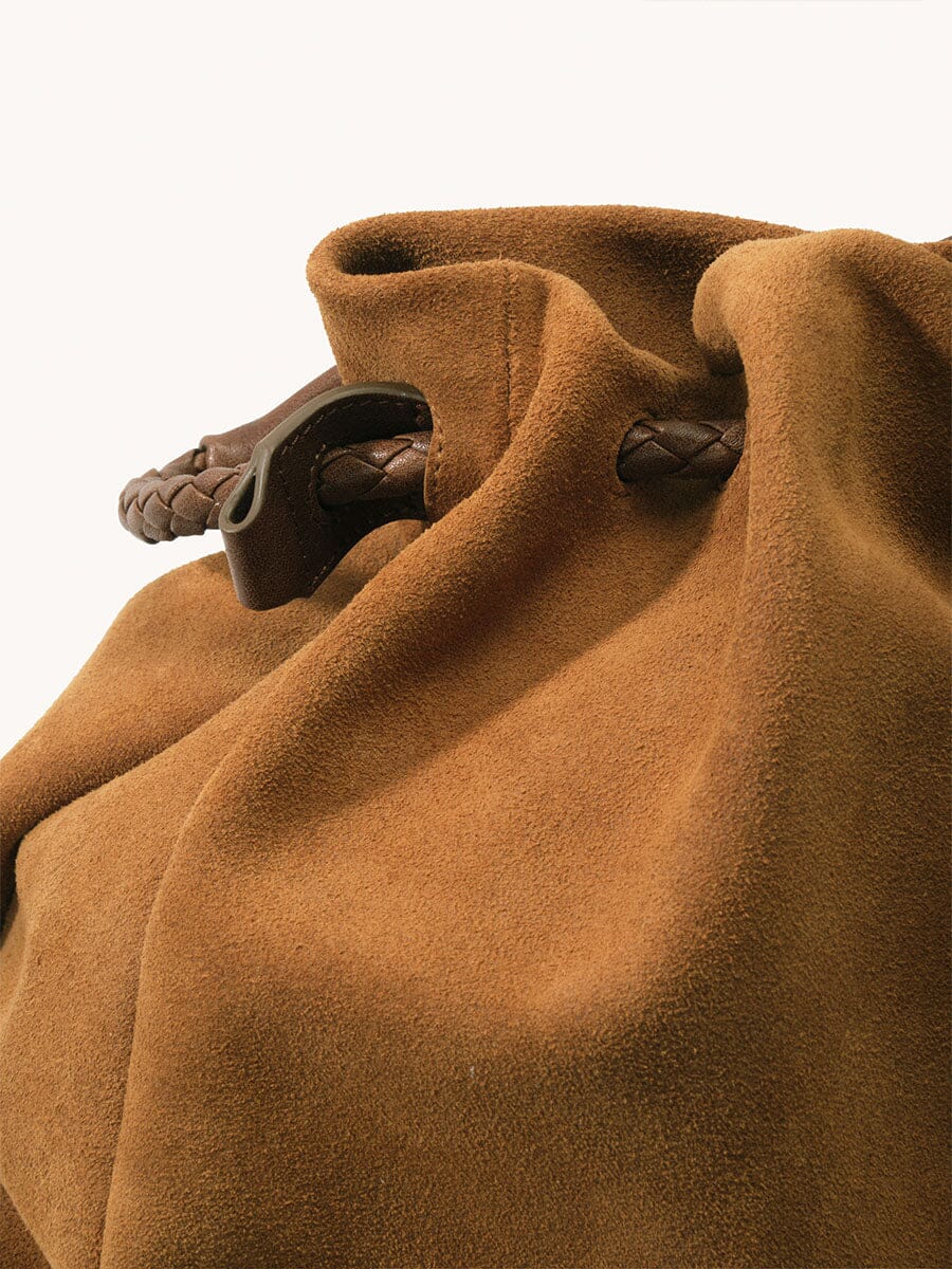 Songmont Medium Gather Bag - Ochre Suede braided drawstring and handle