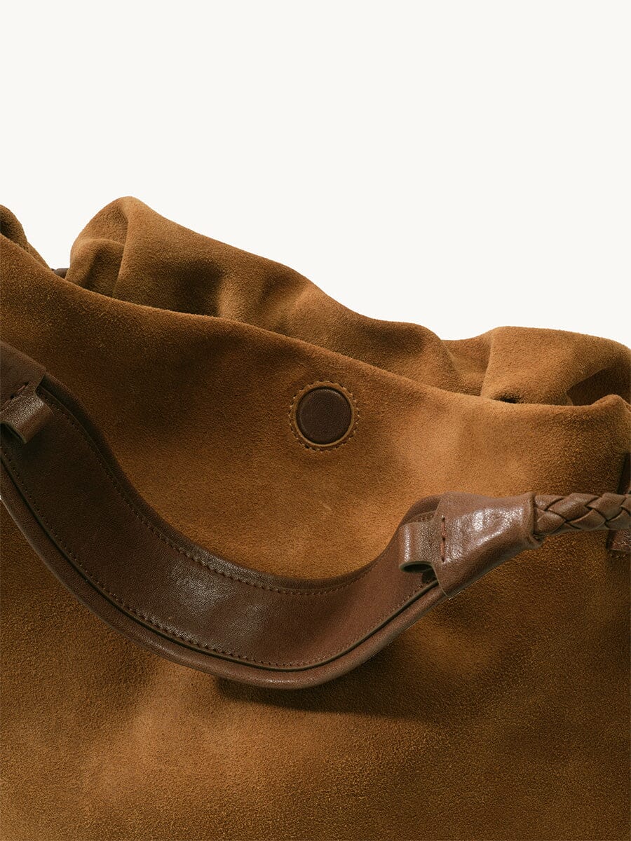 Songmont Medium Gather Bag - Ochre Suede textured cowhide, strap detail
