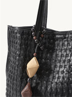 Songmont Medium Lattice Tote Onyx - beaded charm close-up