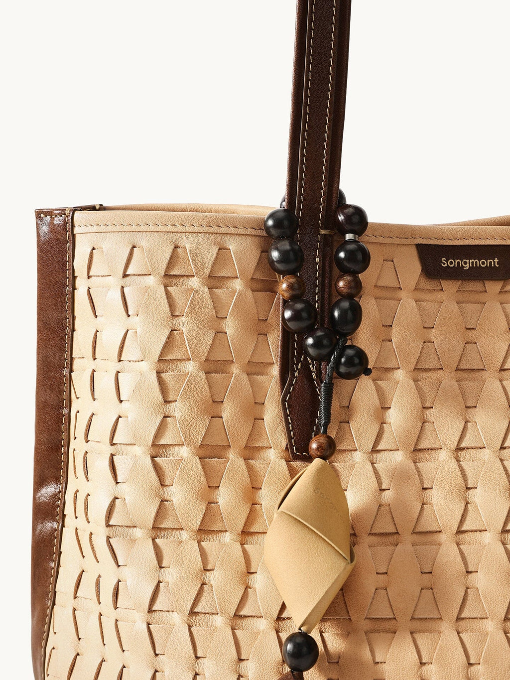 Songmont Medium Lattice Tote Sulfur - strap and weave close-up