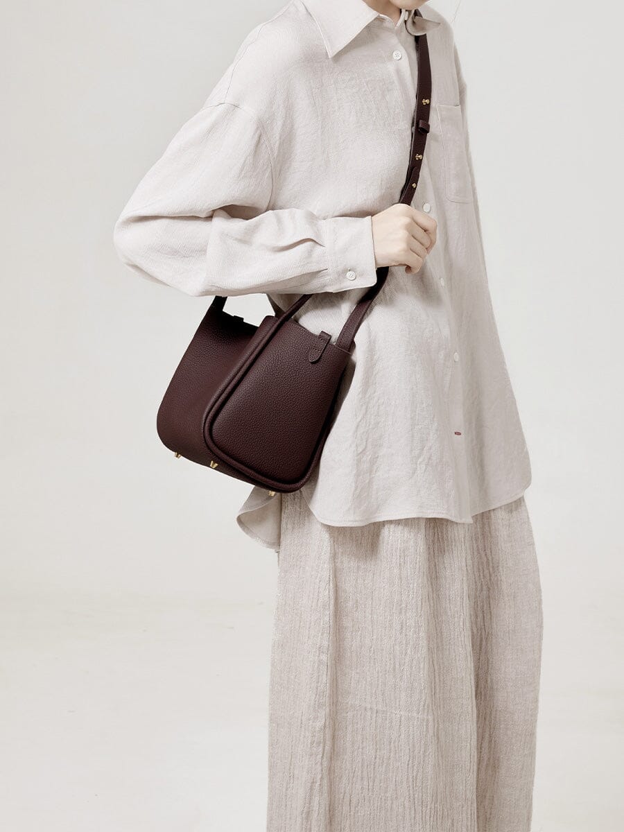 Songmont Medium Song Bag Burgundy worn on the shoulder