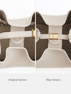 Songmont Medium Song Bag Taupe clasp interior, original and new version
