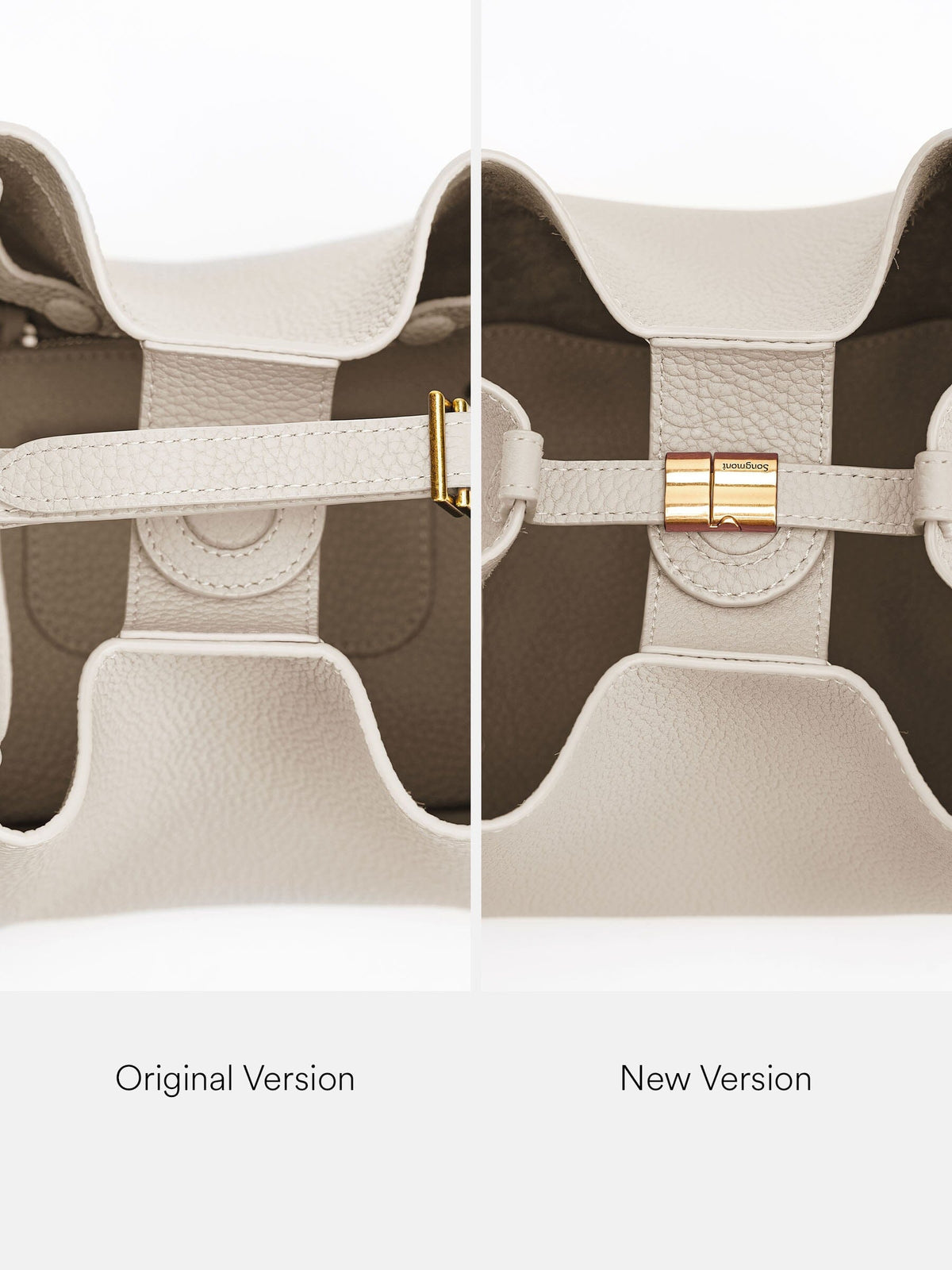 Songmont Medium Song Bag Taupe clasp interior, original and new version