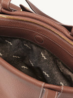 Songmont Medium Yore Duffle Bag Golden Brown - open interior with zip and patterned lining
